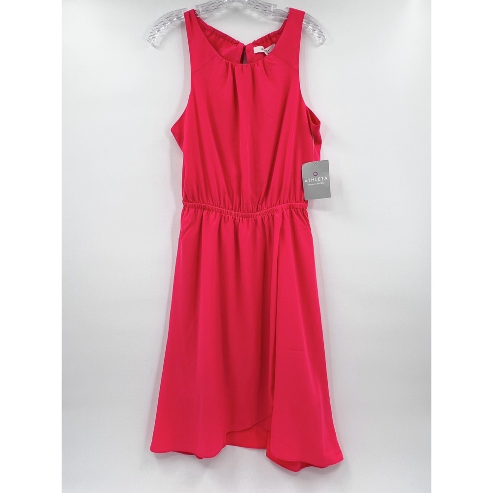 ATHLETA Women's Sz S NWT Neon Coral Quest Martinique Sleeveless Faux-Wrap Dress